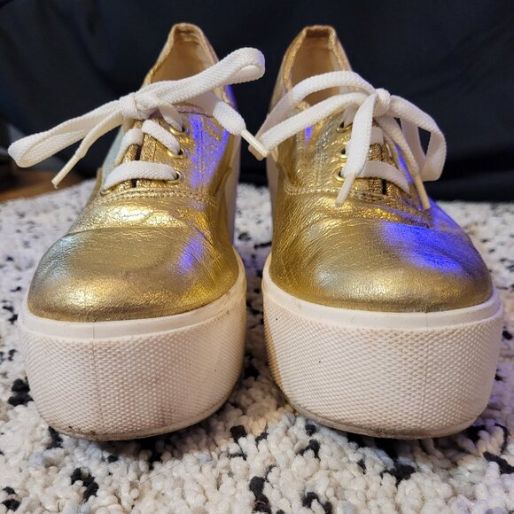 Bakers Gold Platform Lace Up Italy Ankle Chunky Heels - Picture 4 of 13